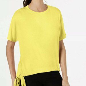 Ideology Womens Yellow Soft Sun Tie Hem Ribbed Shirt
